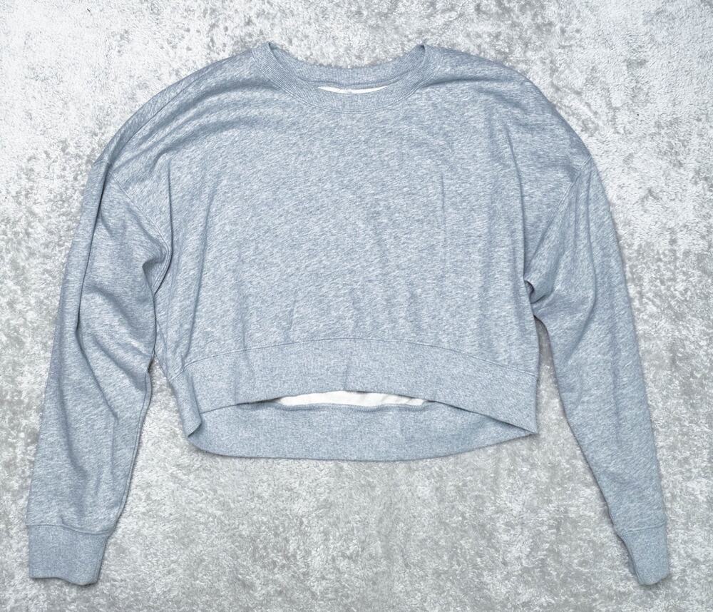 Fabletics Year Round Terry Gray Heather Cropped Sweatshirt Womens Size XL NWOT